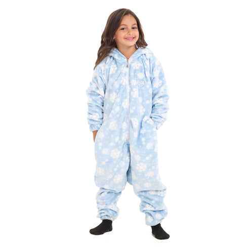 Snuggs Kids Blanket Onesie Light Blue Snowflakes